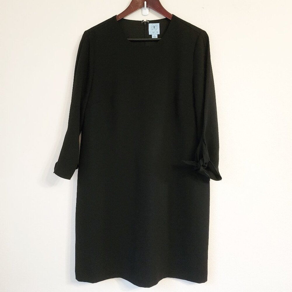 CeCe Black 3/4 Tie Sleeve Sheath Dress Sz 12 Witchy Goth Academia RomanticGrunge